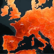 Une carte rouge et orangée. 