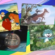 Quatre images de dessins animés à saveur écologique des années 1980-1990.