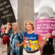 Un groupe de femmes portant des pancartes