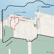 Une ligne délimite le territoire du  l'emplacement du futur lotissement sur une carte de Rimouski.