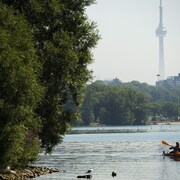 Photo d'un homme qui fait du kayak sur le lac Ontario à Toronto.