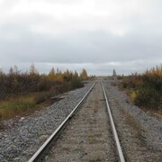 Une section de la ligne de chemin de fer entre Thompson et Churchill, au Manitoba, en 2020