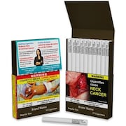 Photo d'un paquet de cigarettes portant des messages.