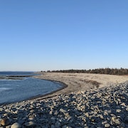 Une plage rocheuse.