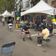 La clinique de vaccination éphémère organisée au centre-ville de Saskatoon, en Saskatchewan, le 19 juin 2021.
