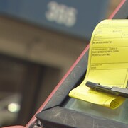 Un billet d'infraction jaune sous l'essuie-glace d'une voiture à Toronto. 