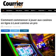 Capture d'écran du site web du Courrier Laval. Le titre de l'article est "Comment commencer à jouer aux casinos en ligne à Laval comme un pro". La photo de l'article est une machine à sous.