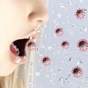 Illustration de particules de virus qui sortent d'une bouche.