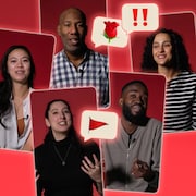 Le photo montage montre des photos des intervenants du projet sur fond rouge, avec le titre Du racisme dans la romance. 