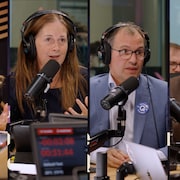 Pascale D&eacute;ry, ministre sortante de l&rsquo;Environnement et repr&eacute;sentante de l&rsquo;&Eacute;quipe Christine Fr&eacute;chette - Coalition avenir Qu&eacute;bec, Virginie Dufour du Parti lib&eacute;ral du Qu&eacute;bec, Christian Savard du Parti qu&eacute;b&eacute;cois et Alexandre Boulerice de Qu&eacute;bec solidaire.