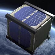 Une représentation artistique du satellite en bois LignoSat en orbite autour de la Terre.