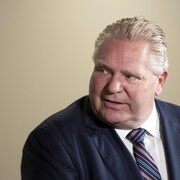 Doug Ford était à Brampton pour une annonce liée à l'éducation postsecondaire dans la région, le 15 mars 2022.
