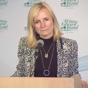 La Dre Heather Morrison, médecin-hygiéniste en chef de l'Île-du-Prince-Édouard, en conférence de presse le 14 mars 2020.