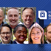 Un montage photo des 7 candidats à la mairie.