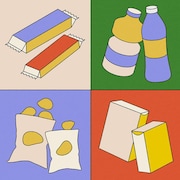 Illustration montrant différents formats de produits d'épicerie.