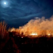 Un feu en pleine nuit brûle une forêt en Alberta, en mai 2023.