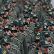 L'arrivée d'une procession de Gardiens de la révolution islamique lors d'une cérémonie à Téhéran en février 2019.