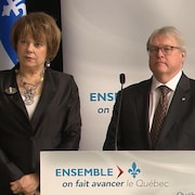 La ministre de l'Enseignement supérieur, Hélène David, et son collègue de la Santé, Gaétan Barrette