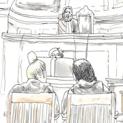 Les avocats de Jeremy Skibicki lors du premier jour de son procès, le 29 avril 2024.