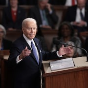 Le président américain Joe Biden pendant son grand discours sur l'état de l'Union le jeudi 7 mars 2024.