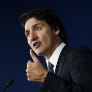 Le premier ministre Justin Trudeau lors d'un point de presse. 