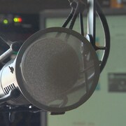 Un microphone de radio des studios d'Envol 91 FM.
