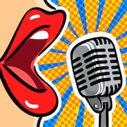 Illustration montrant la bouche d'une chanteuse avec un microphone rétro. 