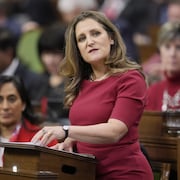 Chrystia Freeland parle debout à la Chambre des communes.