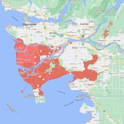 Une carte avec, en rouge, les secteurs qui risqueront d'être inondés.