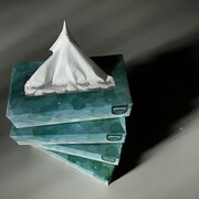 Des boîtes de mouchoirs empilées. 