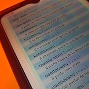 Une photo d'un téléphone affichant une page du site web dictionnaire.innu-aimun.ca.