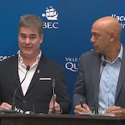 Patrick Paquet et Stevens Mélançon d'Équipe priorité Québec en conférence de presse. 