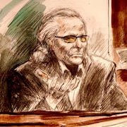 Dessin de cour de Peter Nygard lors d'un contre-interrogatoire &agrave; Toronto le 31 octobre 2023.