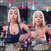 Captures d'écran de diffusions en direct sur TikTok de Pinkydoll, une jeune femme aux cheveux blond platine.