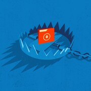 Illustration montrant un piège à ours avec un fichier torrents au centre. 