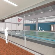 Un plan d'architecte montre une piscine dans une école.