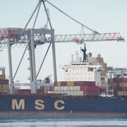 A container vessel is seen docked at the Port of Montreal. The port handled more than 1.7 million containers in 2022.