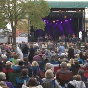 Une foule se rassemble pour assister à un concert lors du Folk Fest de Regina, en Saskatchewan, en 2016.