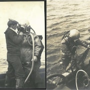 Rencontre entre les plongeurs nord-américains et les plongeurs de la marine britannique au-dessus de l'Empress of Ireland, à l'été 1914.