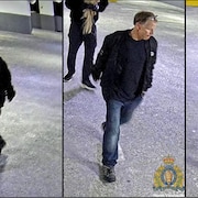 Des photos de surveillance de deux hommes, l'un porte une perruque. 