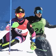 Montage photo de deux skieurs en action