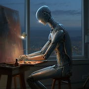 Illustration d'un robot qui peint.