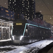 Le tramway de la Ville de Québec, en hiver, la nuit.