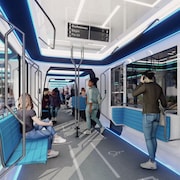 Une maquette de l'intérieur d'un tramway.