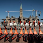 Des trottinettes électriques libre-service à Ottawa. 