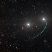 Visualisation artistique du système triple composé du trou noir le plus proche de la Terre.