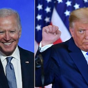Joe Biden et Donald Trump brandissent le poing.