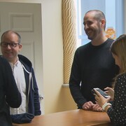 Les premiers employés d'Ubisoft à Saguenay ont rencontré la presse dans leurs locaux en construction, mercredi.