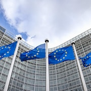 Des drapeaux de l'Union européenne flottent à Bruxelles, en Belgique.