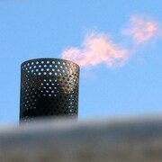 Une torchère brûle le méthane produit dans une usine de biométhanisation. 